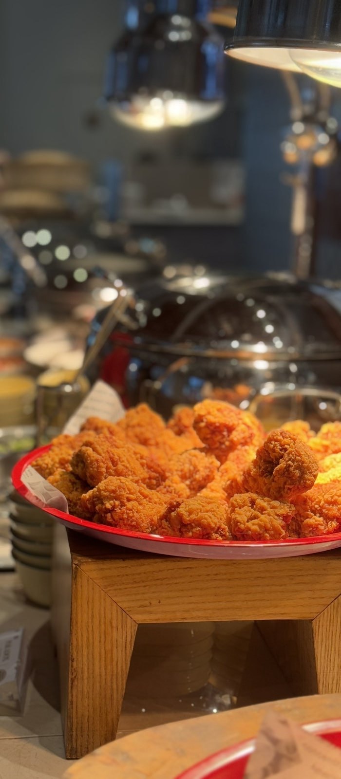 Hot food on the breakfast buffet at our Singapore hotel